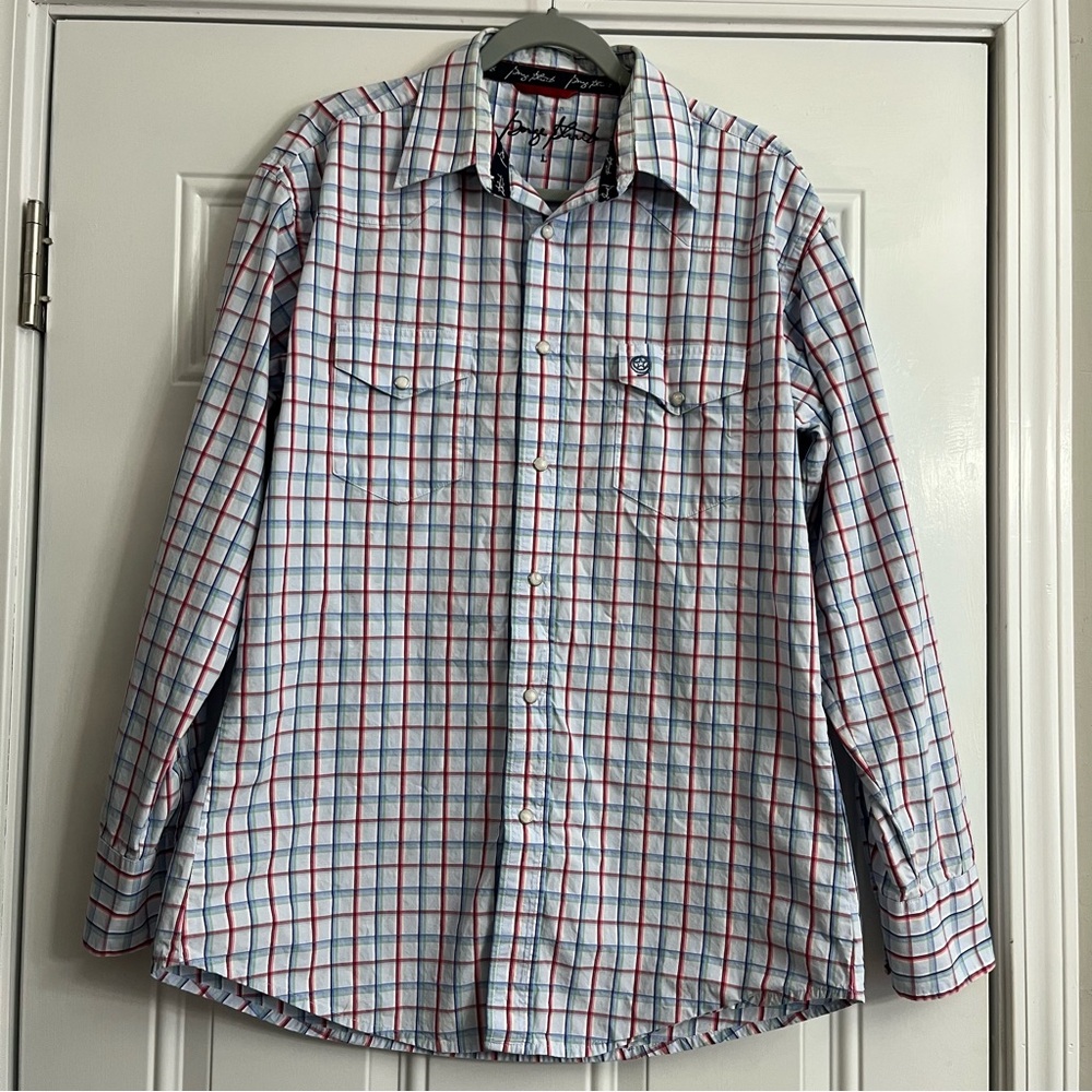 George Strait Plaid Western Shirt with Pearl Snaps (Marked Irregular) Size L